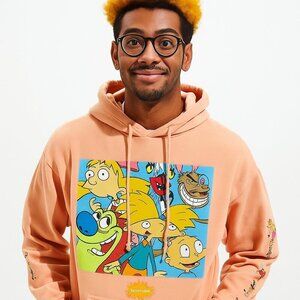 Nickelodeon Hoodie Hey Arnold Rugrats Ren & Stimpy Sweatshirt Cartoon Size Large